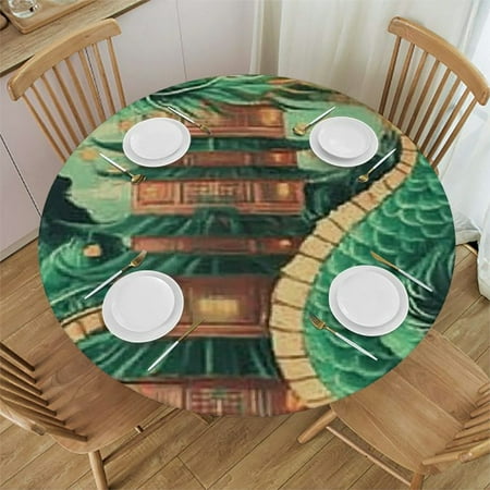 

Patifu Dragon Round Tablecloth 100% Polyester Washable for Indoor and Outdoor Use - Ideal for Restaurants Weddings Parties - Stain-Resistant and Durable - Various Sizes Available 31 -35