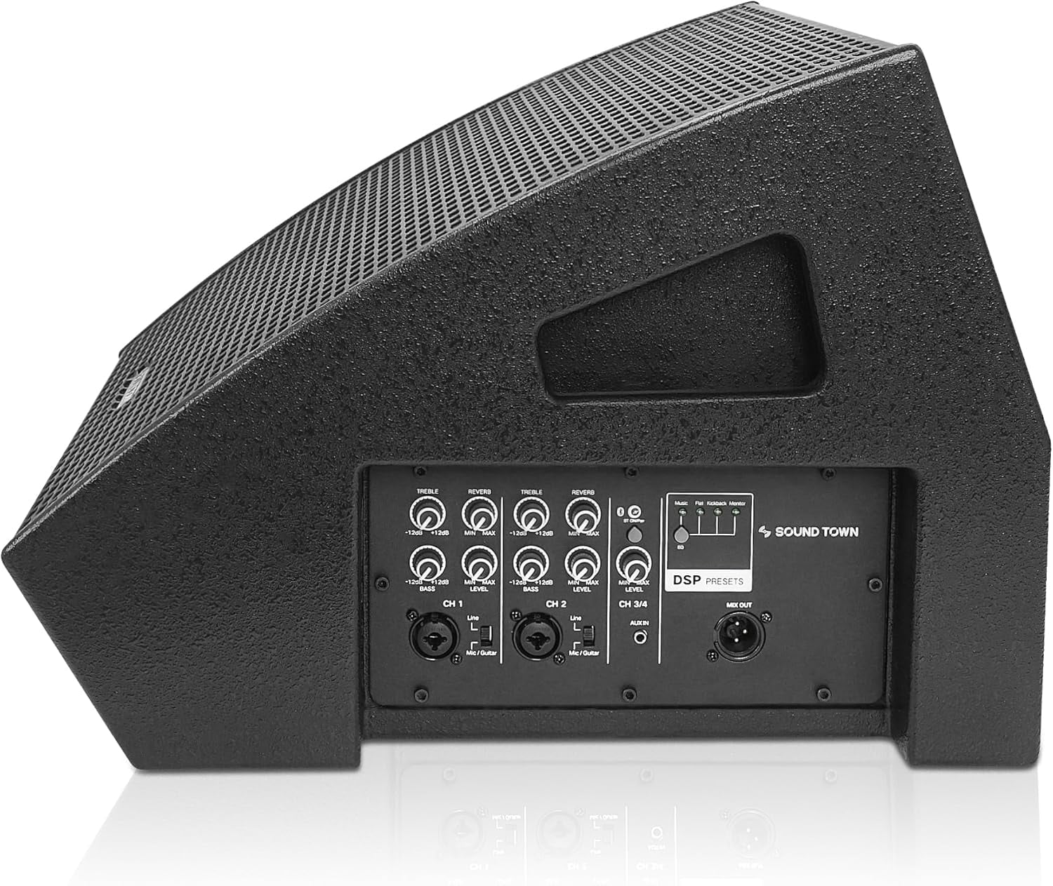 Sound Town CARME Series 12" Multipurpose Powered Loudspeaker, with Coaxial Compression Driver, Class D amp., DSP, Birch Plywood for Live Sound, Karaoke, Bar, Church, Black (CARME-12MPW)