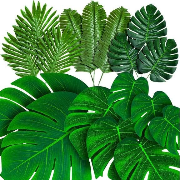 96 Pack Palm Leaves Artificial Tropical Monsteras Faux Palm Fronds Monstera Stems Luau Hawaiian Party (Green)