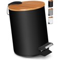 thumbnail image 1 of Timotech Bote de Basura con Tapa de Bamb&uacute;, Bote de Basura para Ba&ntilde;o con Pedal, Bote de Basura para Cocina de 3 Litros Elegante con Mecanismo de Cierre Suave con Contenedor Interi, 1 of 7