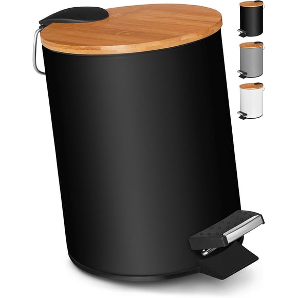 Timotech Bote de Basura con Tapa de Bambú, Bote de Basura para Baño con Pedal, Bote de Basura para Cocina de 3 Litros Elegante con Mecanismo de Cierre Suave con Contenedor Interi