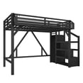 thumbnail image 6 of Twin XL Loft Bed with Storage Stairs, Shelves and Built-in Wardrobe, Metal Loft Bed Frame with USB Ports and LED Lights for Bedroom, Dorm, Black, 6 of 8