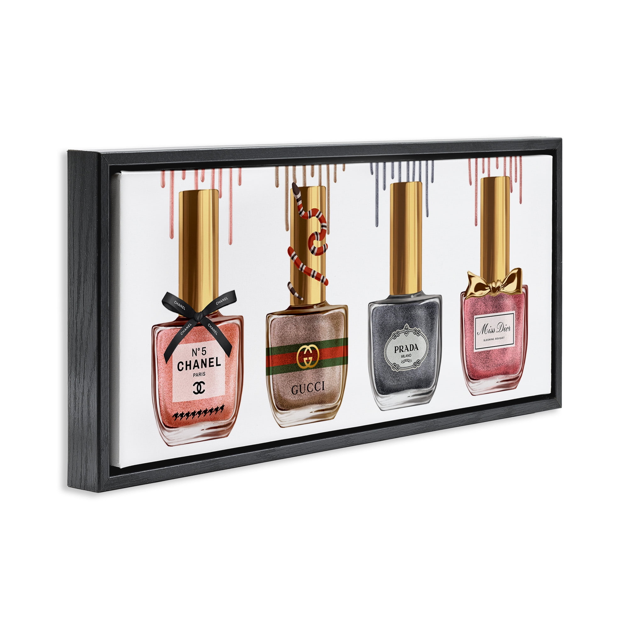 Stupell Industries Glam Nail Polish Collection Beauty & Fashion Painting Black Floater Framed Canvas Art Print Wall Art, 31 x 14