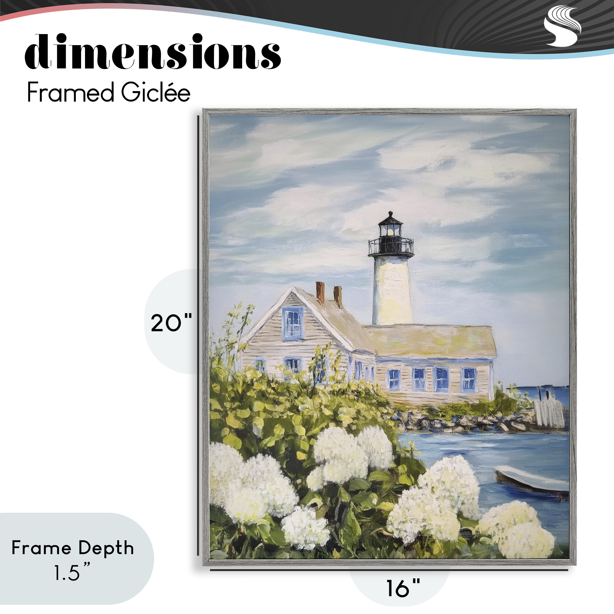 Stupell Industries Lighthouse Scenery with Hydrangeas Gray Framed Giclee Art, design by Sisi and Seb