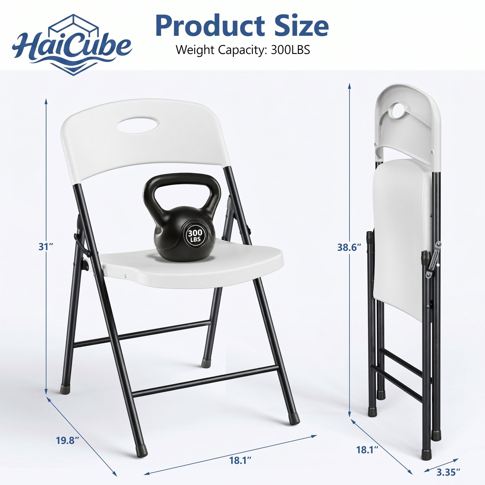 HaiCube 6 Pack Portable Plastic Folding Chair with Back Support, Heavy Duty Steel Frame, Indoor Outdoor for Party Wedding Office Patio, White
