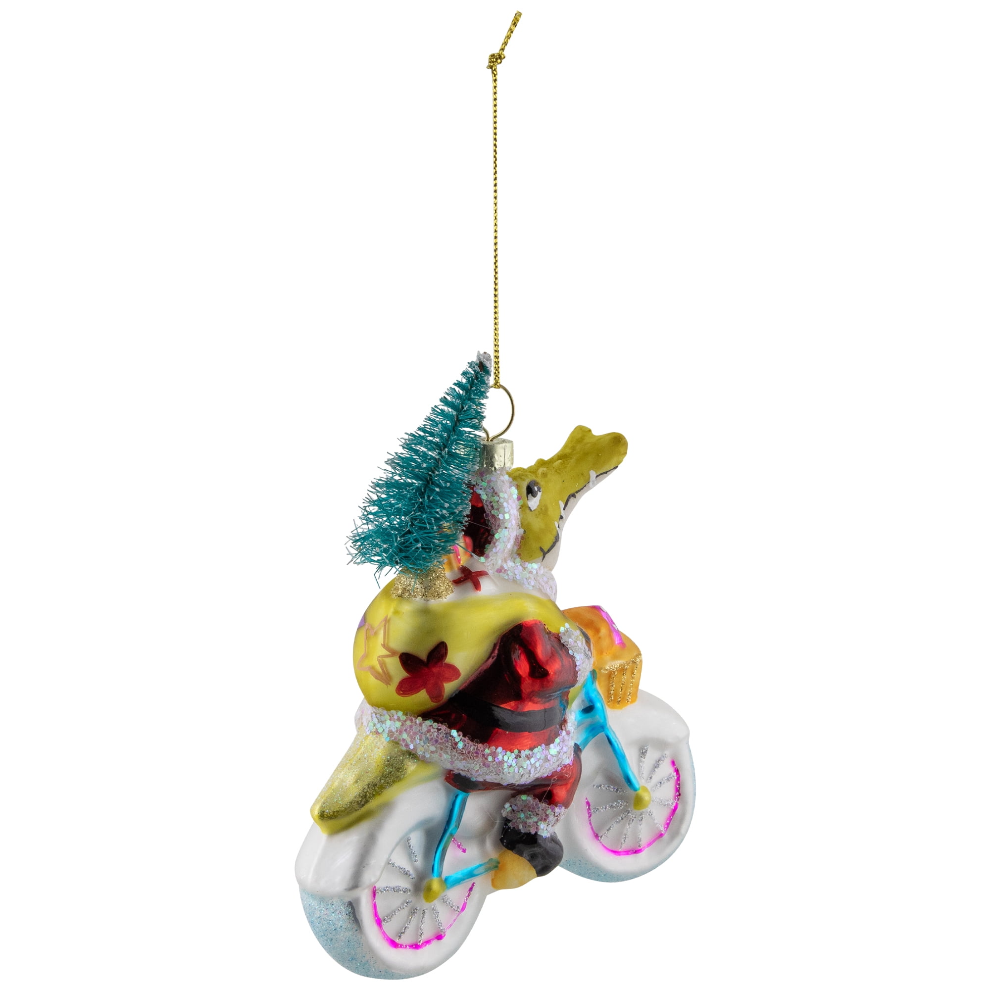 Crocodile Santa Glass Christmas Ornament - 4.25"