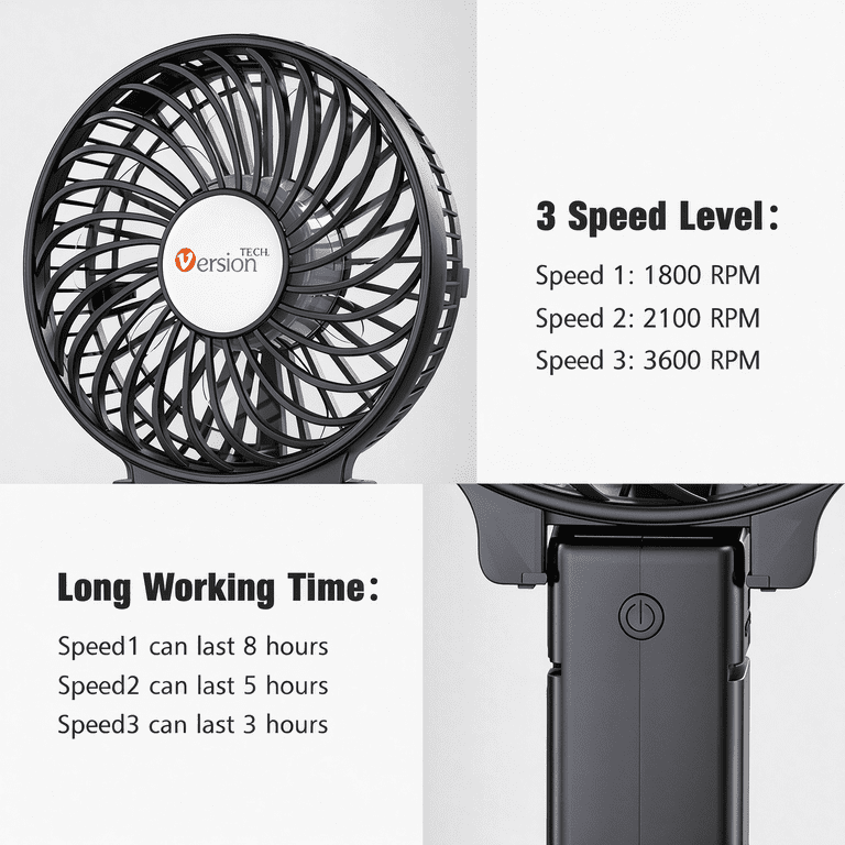 VersionTech Portable Handheld Fan, USB Rechargeable photo 4