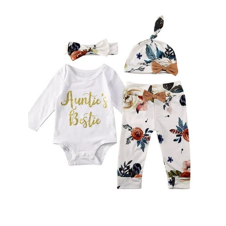 

4Pcs Newborn Toddler Baby Girl Floral Clothes Romper Pants Leggings Outfit