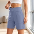 thumbnail image 2 of IWRICH Women's Athletic Long Shorts with Pockets High Waisted Bermuda Shorts Walking Running Casual Bottoms Navy L, 2 of 8