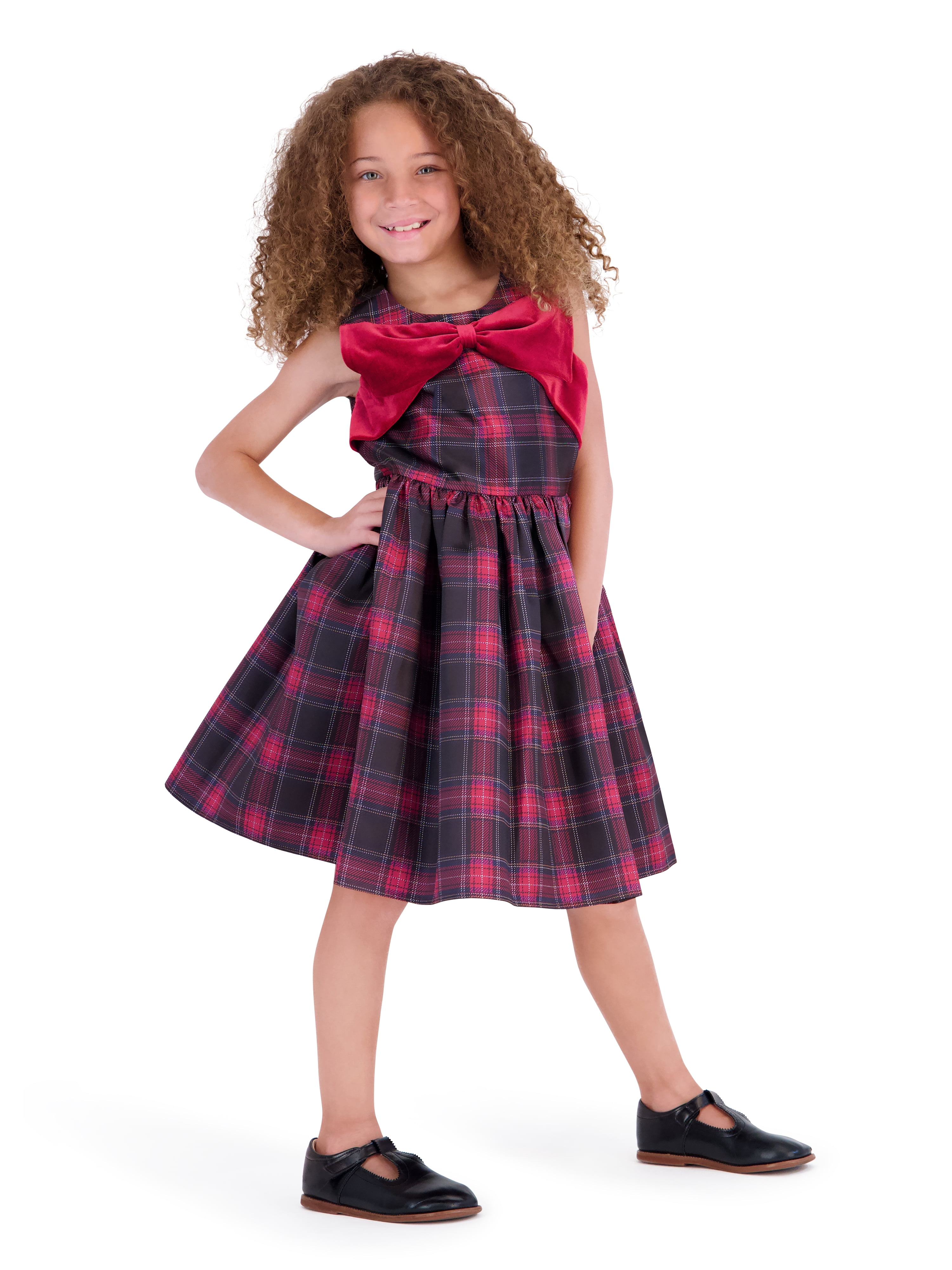 Kensie Girl Sleeveless Plaid Dress and Velvet Coat Set, Sizes 4-12