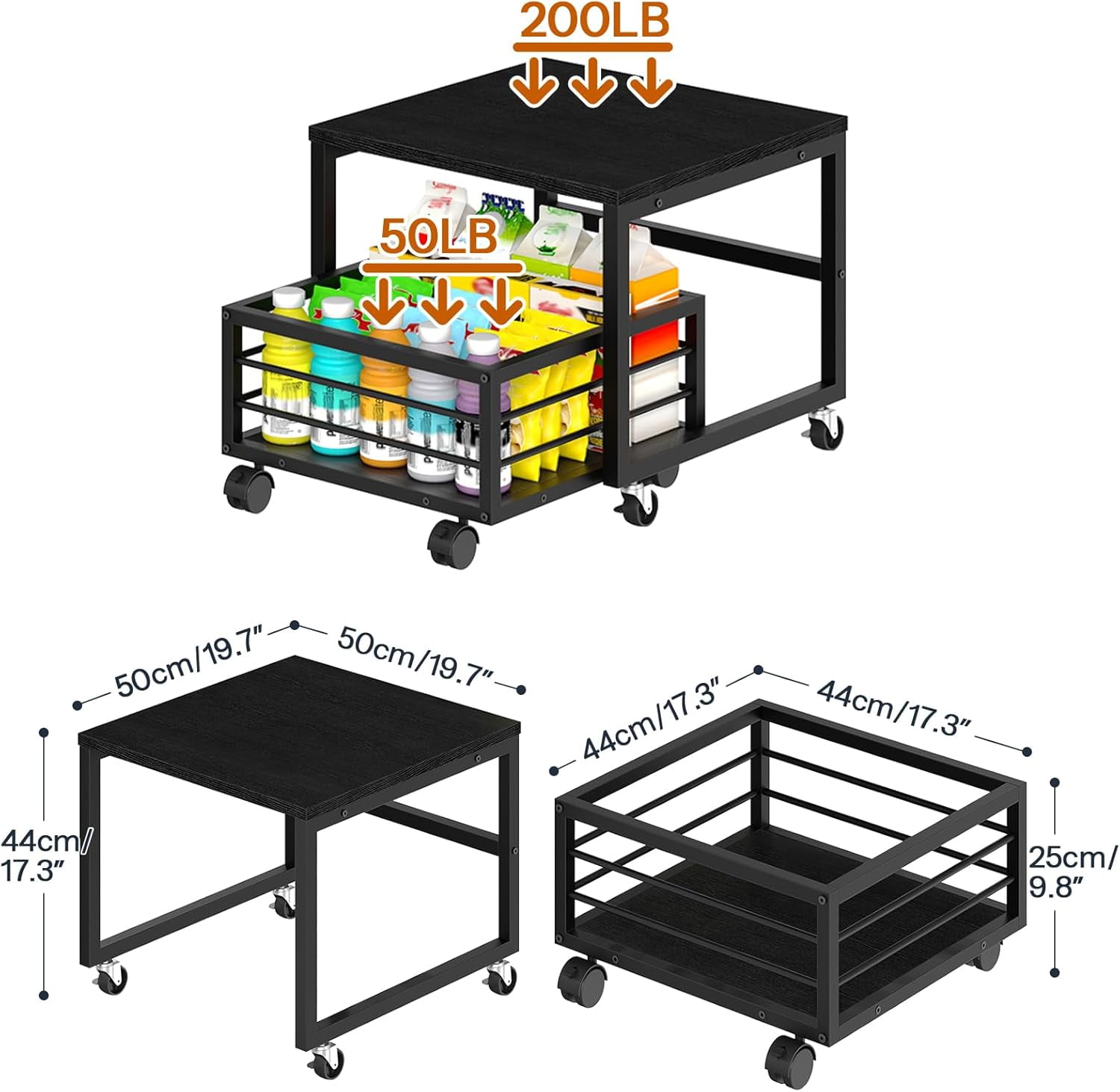 Mini Fridge Stand with Movable Storage Basket, Mini Fridge Cabinet with Wheels and Adjustable Feet, Sturdy Metal Frame, for Home, Apartment,Office, Dorm