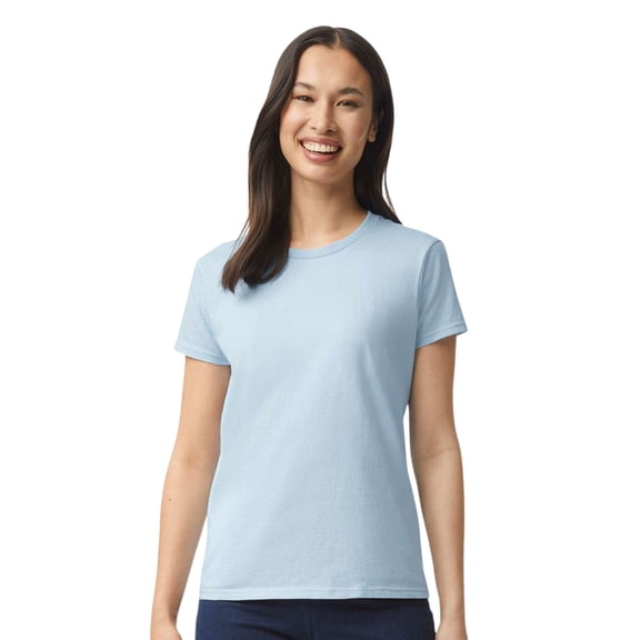 Crown Craze® Women's Crew Neck Short Sleeve T-Shirt, 100% Cotton Solid Color Tee (Light-Blue, L)