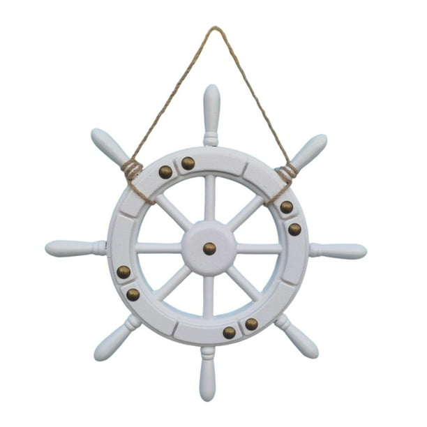 Decoración rústica de madera con forma de timón de barco, para colgar en la pared Blanco
