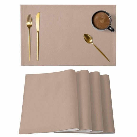 Placemats Set of 8, Beige Solid Color Woven Placemat, Linen Place Mats for Kitchen/Dining Tables, Aesthetics Contemporary Luxury Washable Table Mats for Party