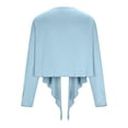 thumbnail image 3 of OGLCCG Women Tie Front Wrap Tops Long Sleeve Pilate Ballet Ruffle Bolero Shrugs Deep V Cropped Yoga Layering Workout Cardigan,S,Blue, 3 of 8