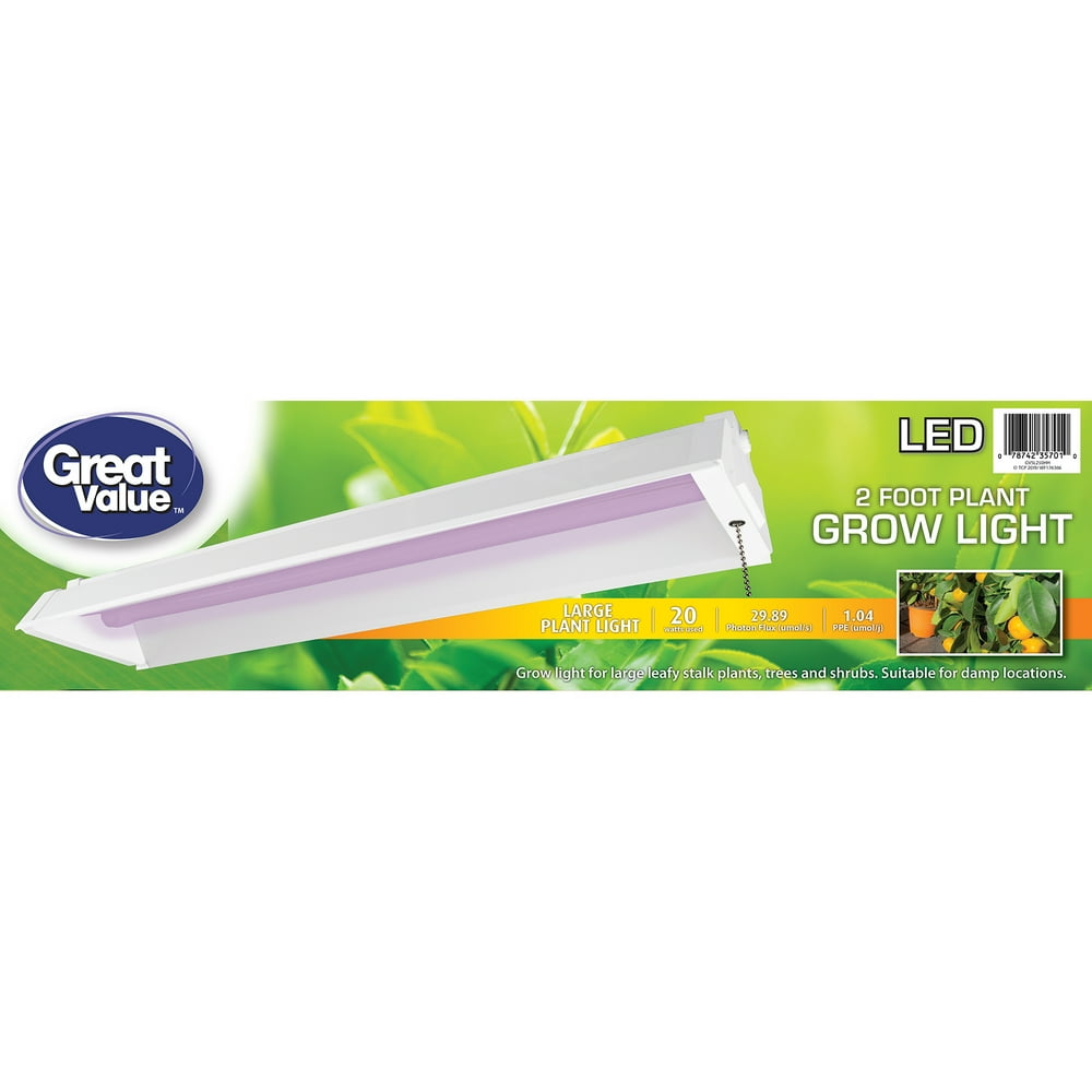 Great Value LED Plant Grow Light, 20 Watts, 2 Foot Plugin Fixture, Non