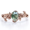 thumbnail image 1 of JeenMata Anillo de Compromiso de 4 Puntas con Diseño Botánico Ágata Verde Musgo Escénica de Corte en Forma de Pera de 1 Quilate; Baño de Oro Rosa de 18 K sobre Plata, 1 of 6