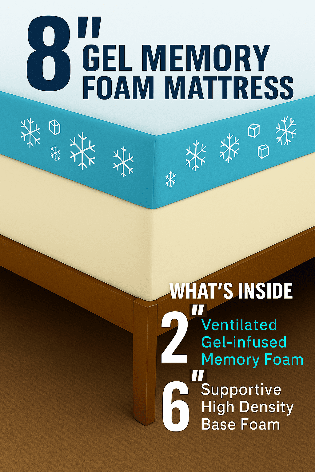 Atlas Mattress 8 in Gel Memory Foam Mattress with Breathable Cover, King, Medium Firmness