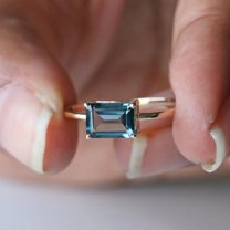 Baguette Cut London Blue Topaz Solitaire Ring, 925 Sterling SIlver Ring, Stackable Ring, Minimalist Jewelry Handmade Fine Jewelry. Gift For Her.