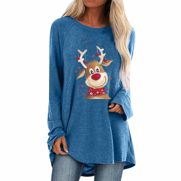Tops de cuello redondo transpirables cómodos de manga larga con estampado de moda para mujer Pompotops FGAJ9744