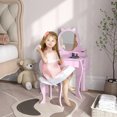thumbnail image 2 of Qaba Coiffeuse pour Enfants avec Miroir et Tabouret, Design Chat, Tiroir Rose, 2 of 10