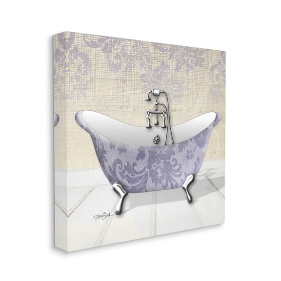 Stupell Industries Purple Damask Claw Foot Tub Bathroom, 24 x 24,Design by Diane Stimson