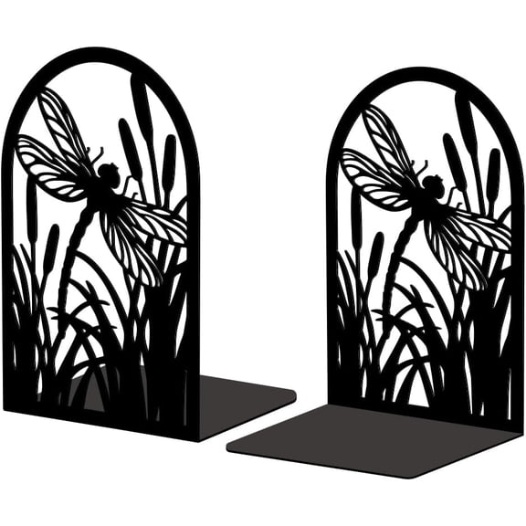 Metal Bookends for Shelves Modern Decorative Heavy Duty Study Book Support Stoppers for Office Desk Shelf Room 5.3"x4.3"x7.9" Cast Iron Simple Tall Bookends 1 Pair (Dragonfly)