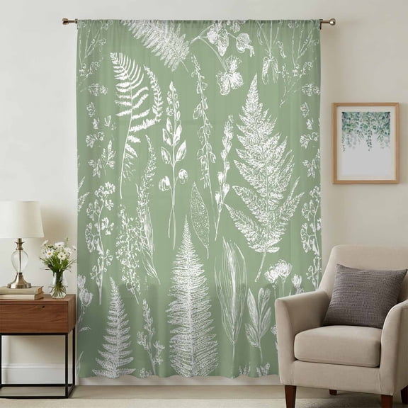 Sage Green Botanical Sheer Curtains 84 Inches Long, Farmhouse Country Leaves Plant Light Filering Curtains, Breathable Simi Curtain Privacy Drapes for Living Room Bedroom Lightweight Window Treatment