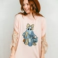 thumbnail image 5 of Patchwork Ghost Halloween T-Shirt, Cute Quilt Style Ghost with Bow and Pumpkin Bucket Tee, Spooky Season Shirt, Cozy Fall Aesthetic Gift, 5 of 7