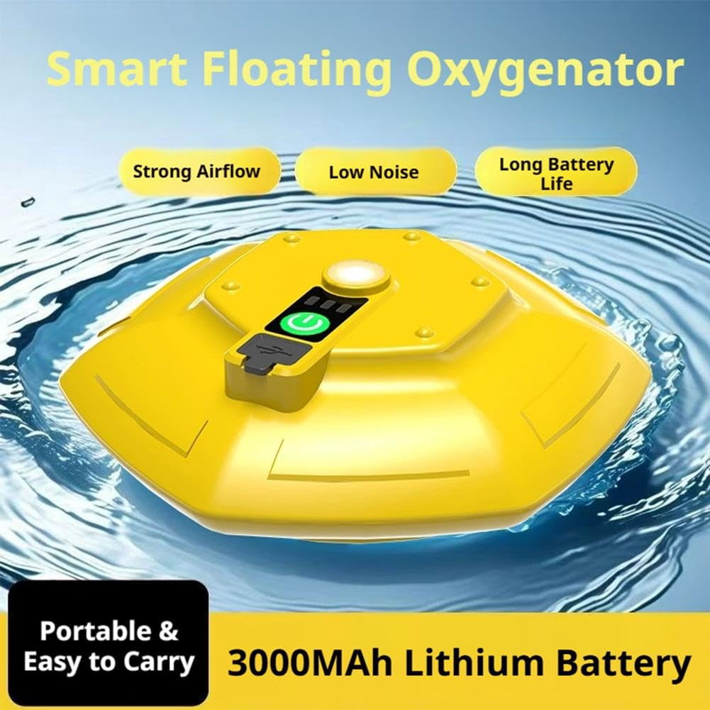 Floating Live Bait Aerator for Bait Bucket,IPX7 Waterproof Ultra-Quiet Floating Bubbler,3000MAH Rechargeable Charging Portable Oxygen Pump,for Kayak,Shore and Boat Fishing,Fish Tank,Pond and Aquarium