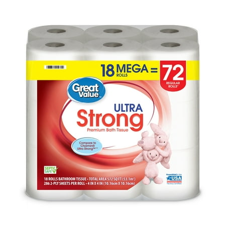 Great Value Ultra Strong Toilet Paper, 18 Mega (Best Value Toilet Paper Uk)