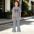 thumbnail image 5 of EnJoCho Girls Cute 2 Piece Outfits Teens Bow Graphic Sweatsuit Kids Summer Tracksui𝗍 Casual Short Sleeve Tops Flare Pants Set Girls Shorts Sleeve Tops Pants Set, 5 of 5