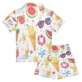 thumbnail image 2 of Silky Satin Kids' Pajama Set Breathable & Smooth Unisex Button-Down Pajamas Summer Beach Elements, 2 of 8