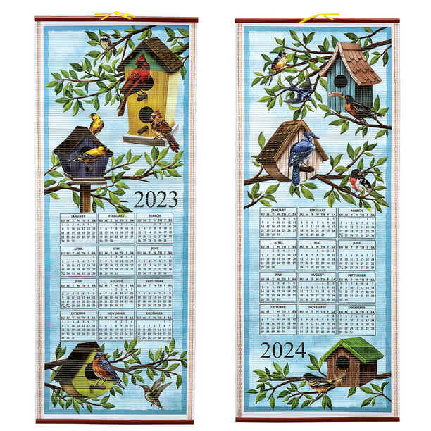 Dual-Sided 2 Year Scroll Calendar, Birds Houses Design – Ideal for