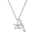 thumbnail image 1 of Delight Jewelry Silvertone Skull and Crossbones with Pink Crystals Silvertone Believe Faith Prayer Hope Bar Charm Necklace, 23", 1 of 4
