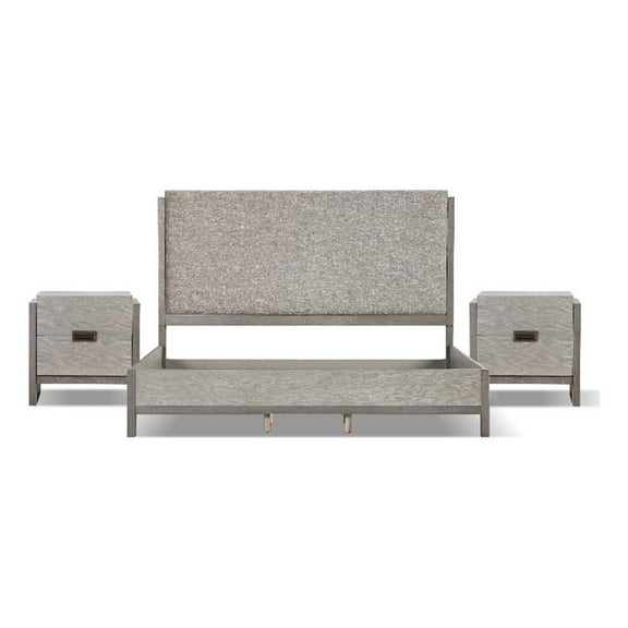 FOA Yasgard 3-Piece Gray Solid Wood Bedroom Set - Queen 2 Nightstands