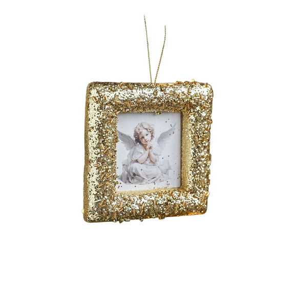 Luoshdecor Picture Frames Hanging Ornament,Gold Sliver Glitter Photo Frame for Christmas Tree Home Decor 5.3 in