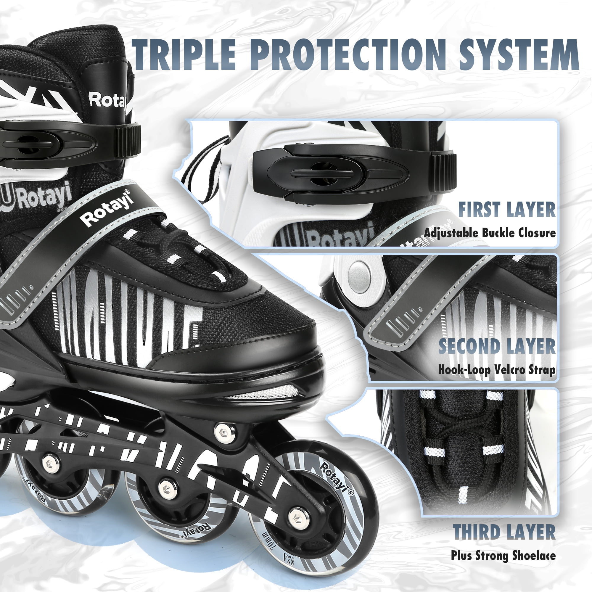 TaroKitc Adjustable Inline Skates for Kids and Adult, Girls, Boys with All Light up Wheels, White(Size 5-8)