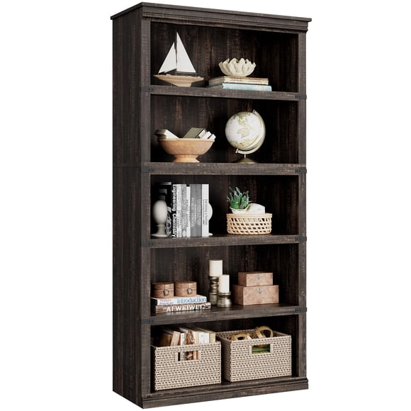 5 Tier Farmhouse Bookcase, 67.4" Tall Bookshelf with Storage, Wooden Bookshelves 3/5 Shelf Display Shelves for Home Office