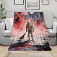thumbnail image 3 of 1pc Flannel Blanket, Soft Halloween Throw with Witch and Mummy Prints, Red Blood Mist Atmosphere in Artistic Style. Perfect for Sofa Lounging, Bedroom Naps, Travel Warmer, Car Coziness & Festive Gift, 3 of 8