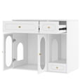 thumbnail image 4 of Oufan 37.4" Cat Litter Box Enclosure with LED Light, Wooden Hidden Cat Washroom Furniture with 2 Acrylic Doors & 2 Storage Drawers, Cat House Nightstandfor Living Room, White, 4 of 10