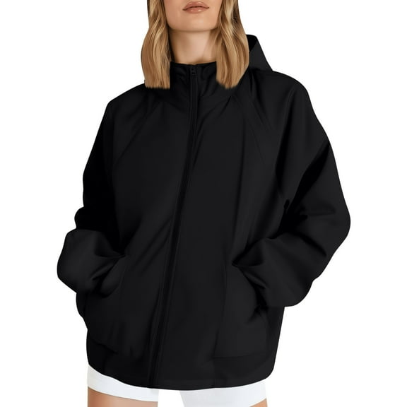 Yigetop Hiking Jacket Women, Ladies' Versatile Sports Large Size Jacket Womens Jackets Black L
