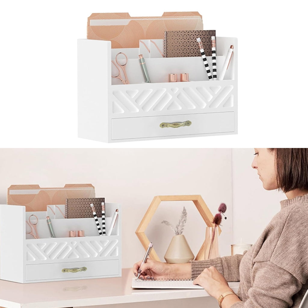 JZROCKER Multifunctional Wood File Organizers for Desk With Drawer Portable Accessory for Home Office and School Use