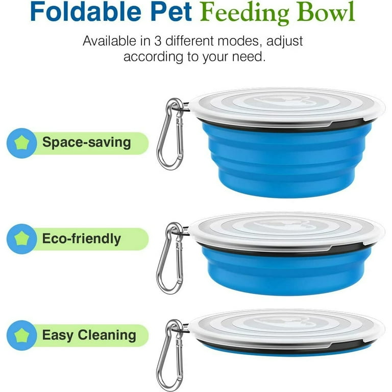 Pawaboo Collapsible Dog Bowls 2 Pack with Lids, Blue & Green photo 3