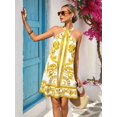 thumbnail image 6 of Yellow Womens Halter Neck Allover Baroque Print A-Line Mini Sundress For Summer Beach Vacation & Casual Outing, 6 of 7