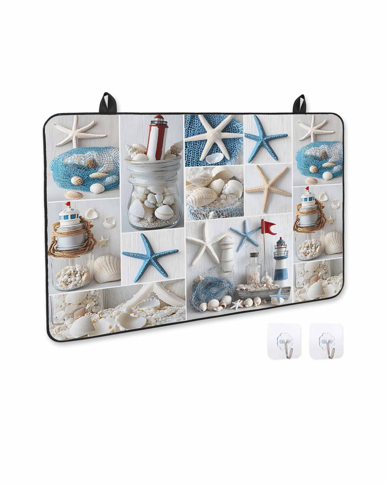 nqOlkjepod Large Induction Cooktop Protector Mat 36"x21", Starfish Stove Top Covers for Electric Stove, Ocean Shell Coastal Nautical Flag Light-house Stove Burner Cover Mats, Glass Top Stove Cover
