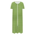 thumbnail image 3 of Women Zip Front Nightgown Short Sleeve Plaid Sleep Dress Soft Cotton Loungewear Long Housecoat with Pockets, 3 of 6