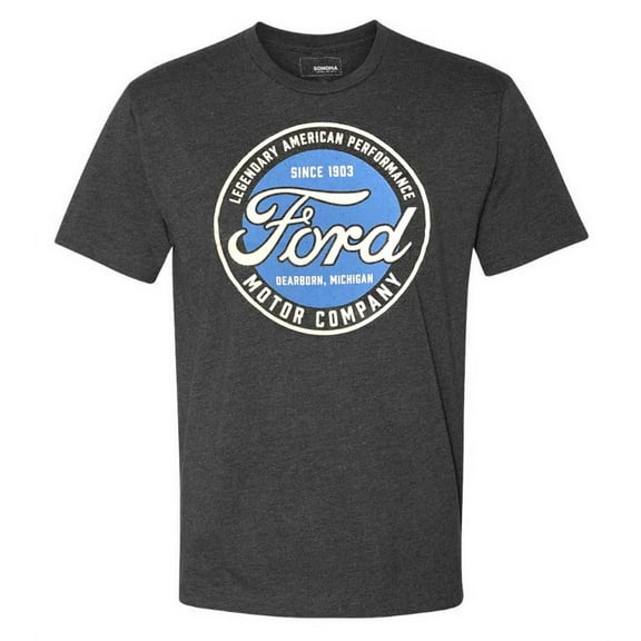 Rex Men's Ford Motor Company Short Sleeve Cotton Blend Graphic Tee, Gray (M)