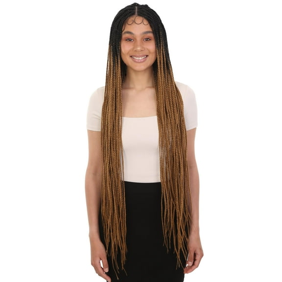 LUXLUXE Chloe Straight Braid 39 in Long 12x5 Hand Tied Lace Braid Braided Wig, Beauty Heat Resistant Fiber, 20  Shades of Natural, Dip Dyed, & Blended Colors