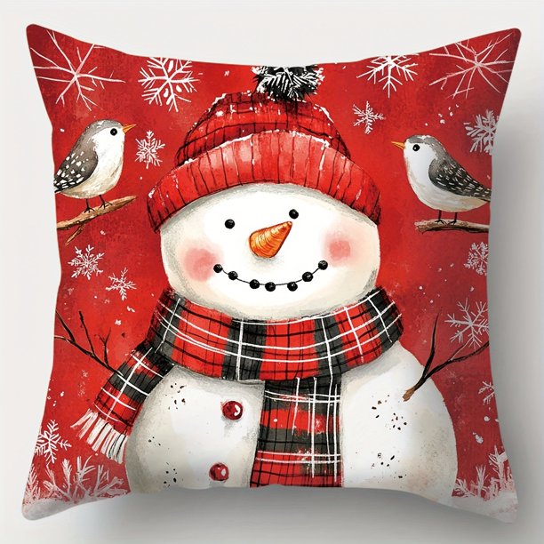 Funda de almohada con decoración navideña, regalo de Año Nuevo, bonita funda de almohada con estampado de muñeco de nieve y cervatillo, cojín para sofá, decoración del hogar